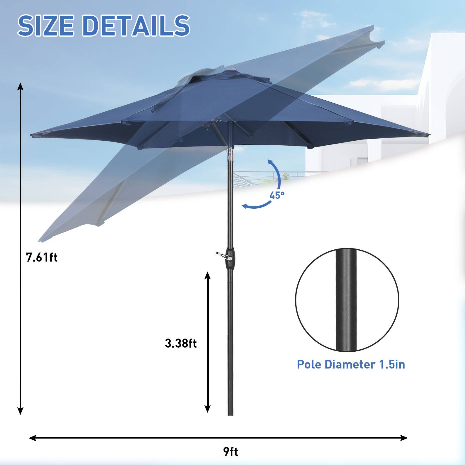 SIZE DETAILS

- 7.61ft
- 3.38ft
- Pole Diameter 1.5in
- 9ft