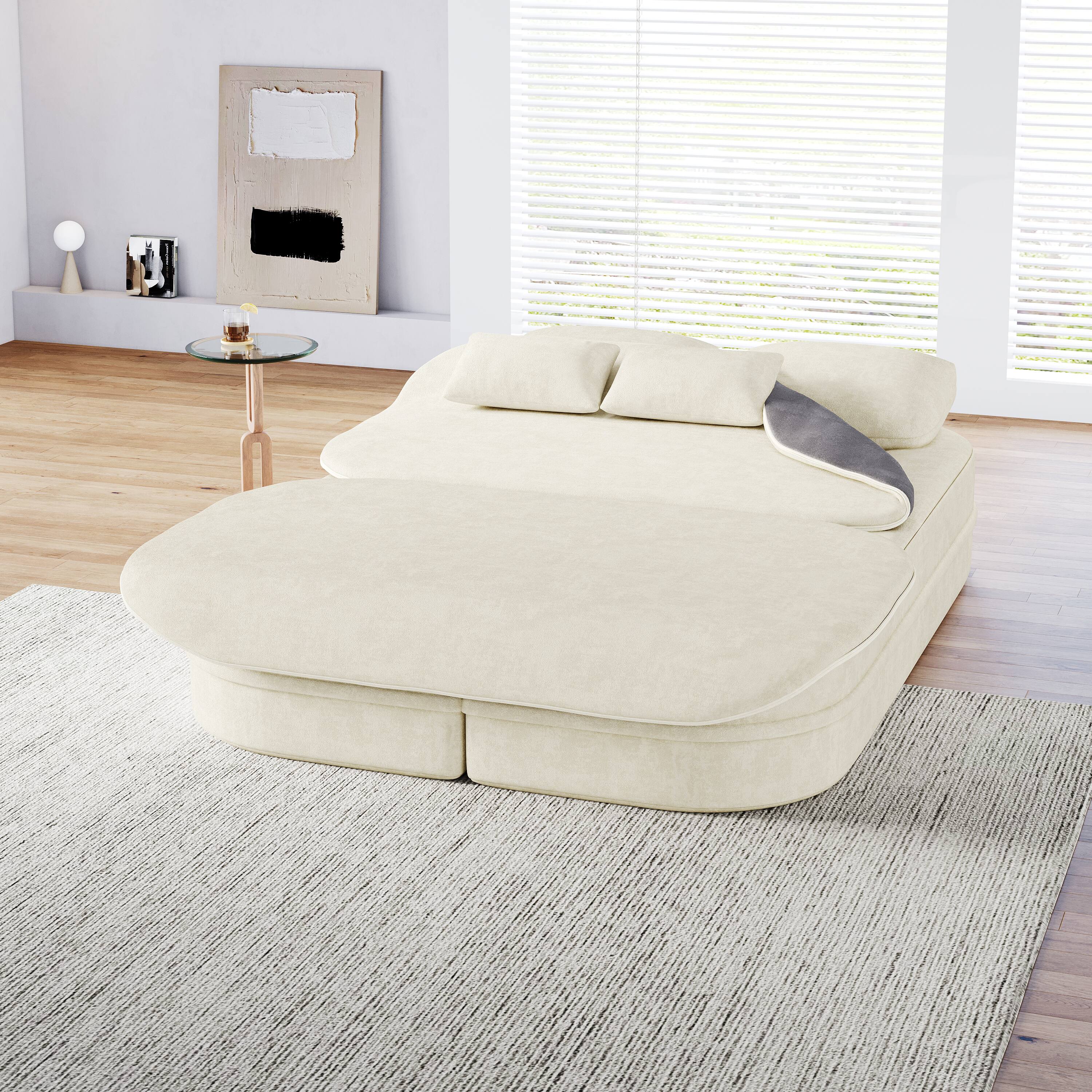 Alt View 7. APRILSOUL - Foldable Sofa Convertible Sleeper Foam Bed Multi Functional Blanket Chenille Floor Folding Sofa Lounge Living Room - Beige.