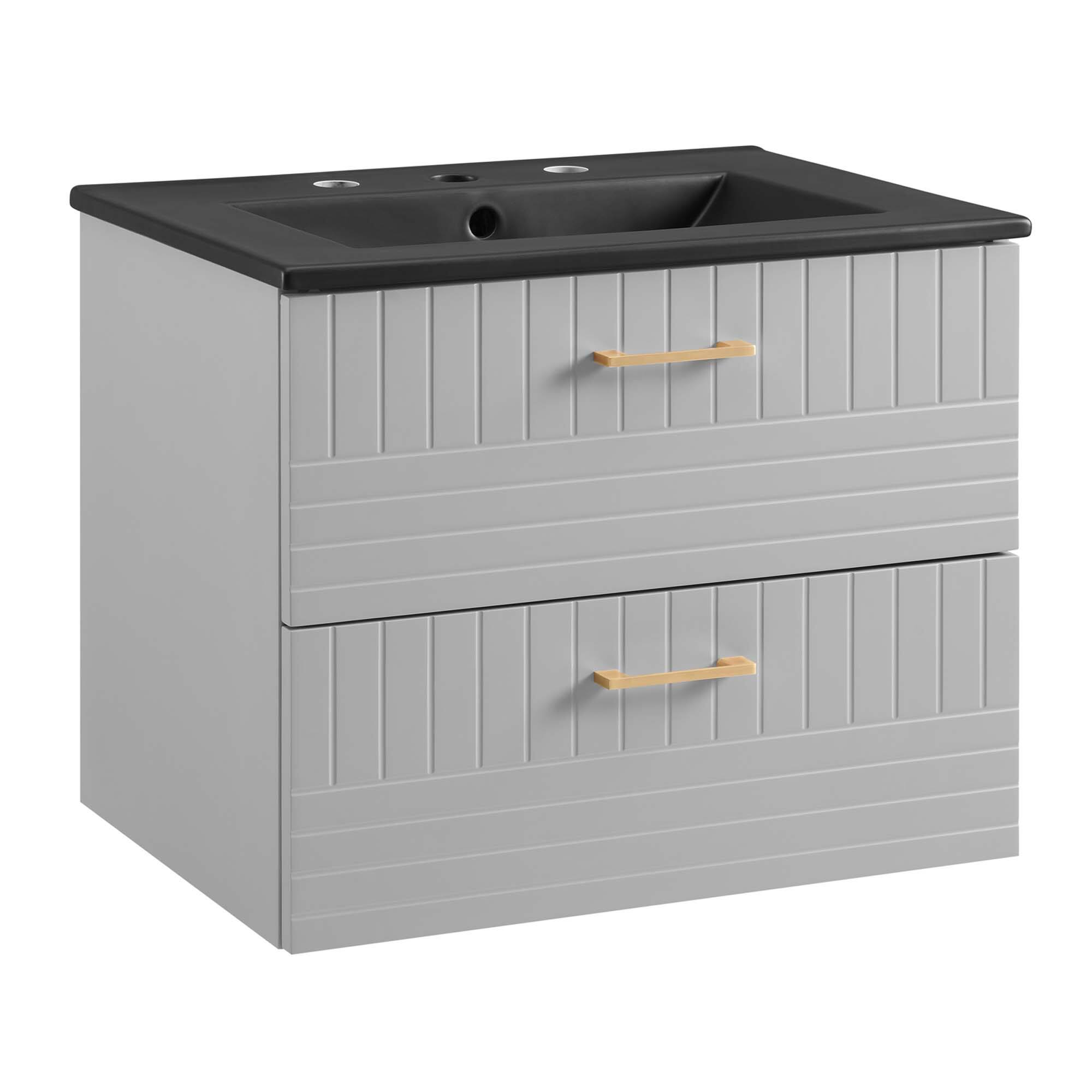 Angle. Modway - Daybreak Wall-Mount Bathroom Vanity Basin Included by Modway - Light Gray Black.