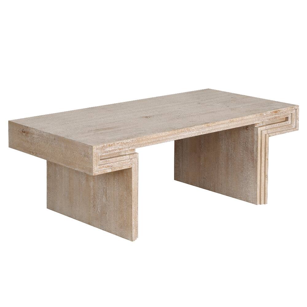 Alt View 7. Loheer - Loheer vintage industrial coffee table 48 inch rectangular coffee table with staggered open shelving - Antique Natural.