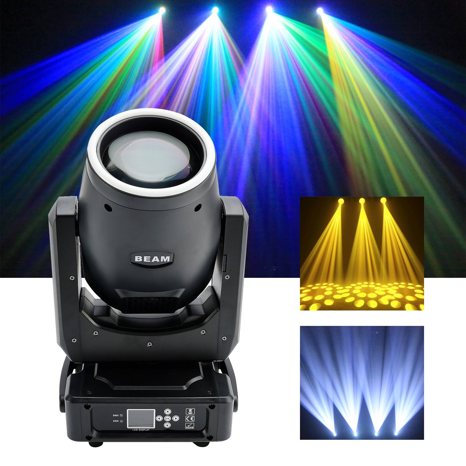 Left. Topteng - 300W 9R RGBW Moving Head Beam Light - DMX512 Control, 2° Narrow Beam, 13 Gobos & 8/24 Prism, for Stage/DJ/Disco.