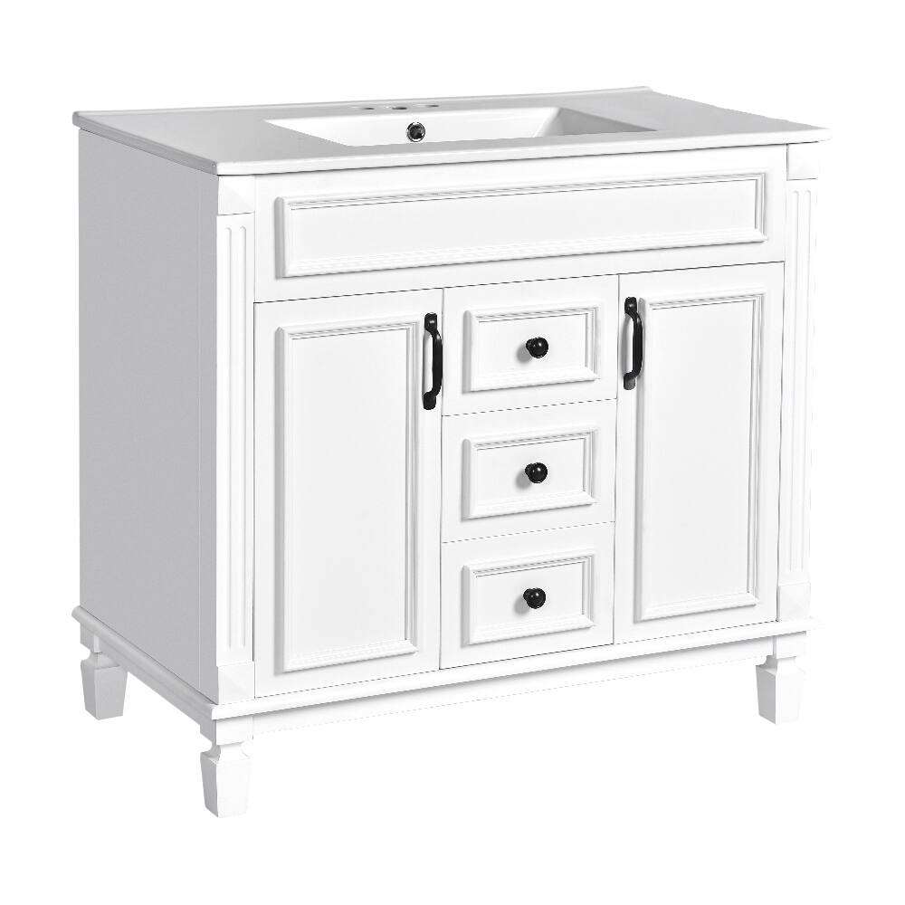 Alt View 6. Loheer - Loheer 36 Inch Bathroom Vanity with Sink and Mirror Cabinet, White Modern Bathroom Vanity with Soft Close Doors - White.