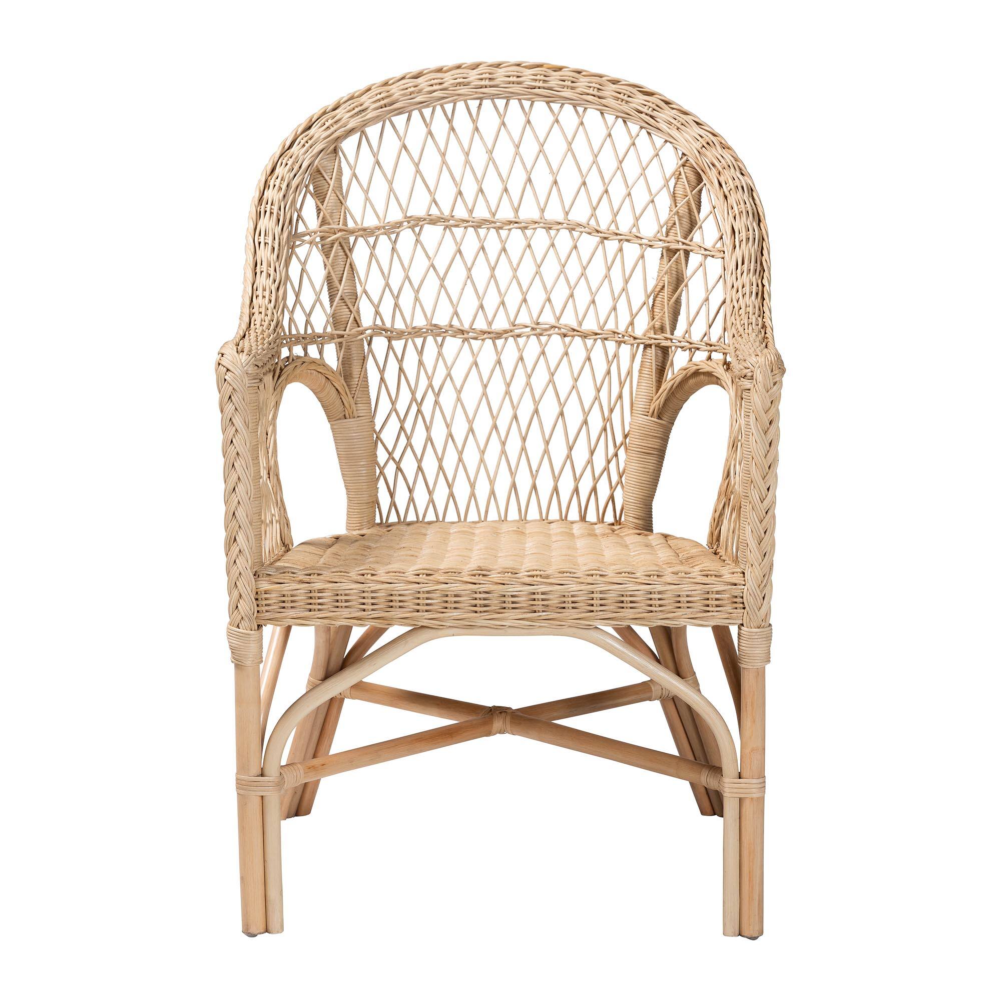 Angle. bali & pari - Zaira Modern Bohemian Natural Rattan Arm Chair - Natural.