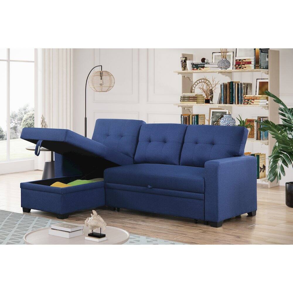 Alt View 2. Devion Furniture - Devion Furniture Polyester Fabric Reversible Sleeper Sectional Sofa-Blue - Blue.