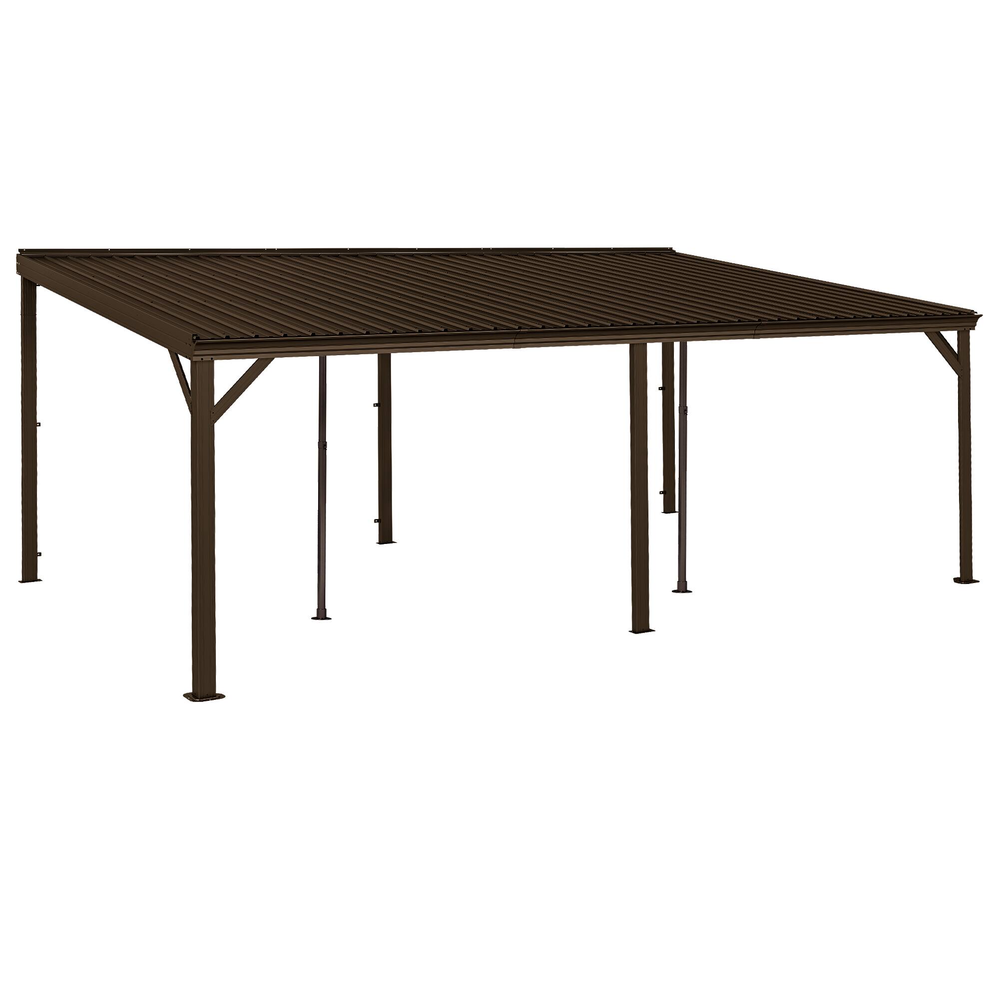 Alt View 5. Mondawe - 10x14FT Lean to Gazebo Hardtop，Expandable Wall Mounted Pergola，Gutters & Galvanized Steel Roof - Brown.