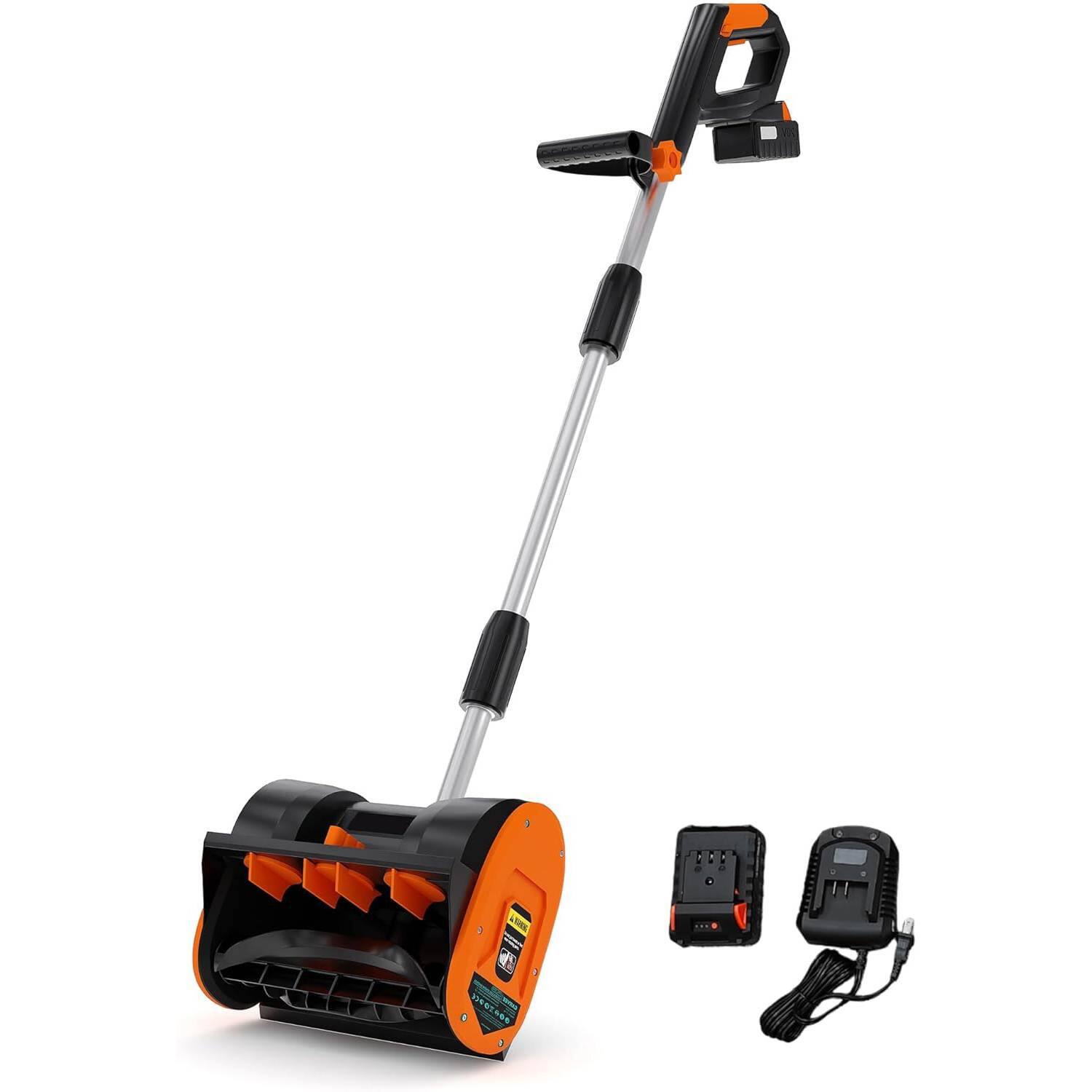 Front. Acekool - 12Inch Cordless Electric Snow Blower, Snow Shovel for Driveway, Sidewalk, Walkway, Orange - Orange.