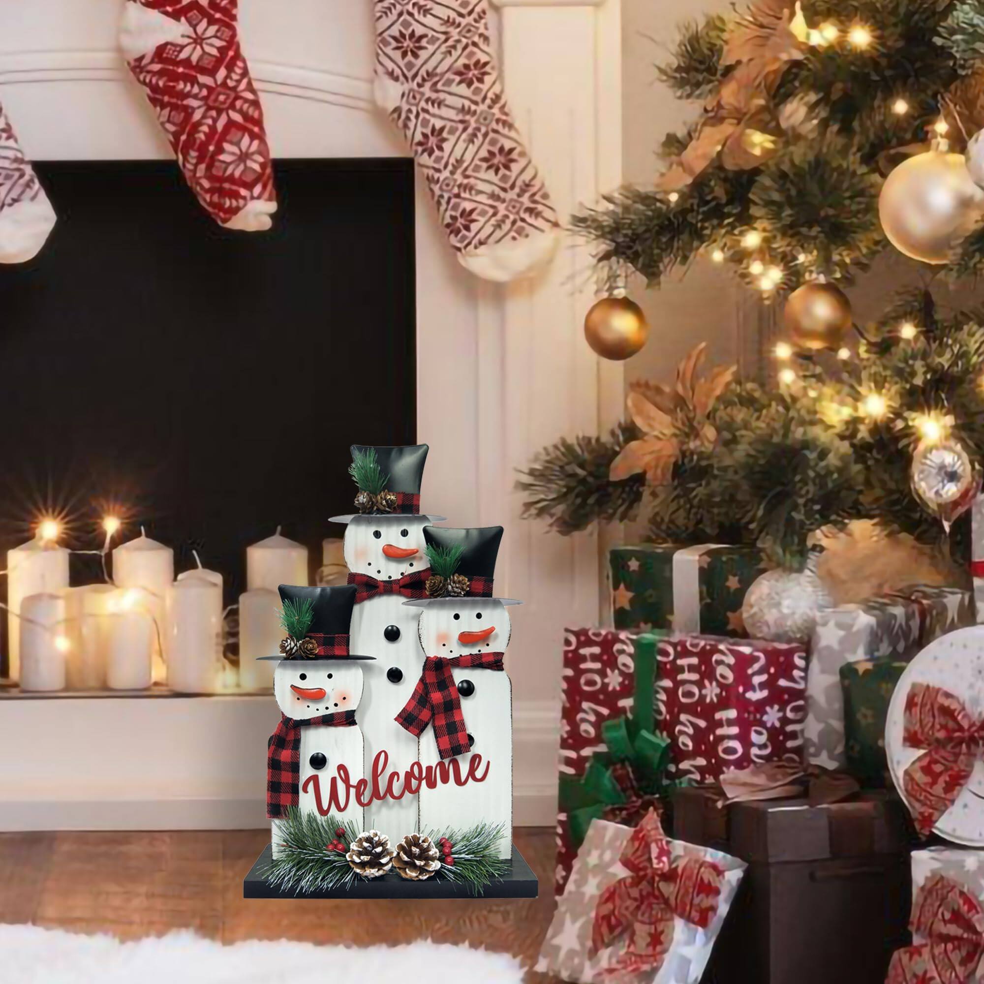 Alt View 6. NICHOLAS KLEIN - Christmas Decorations For Home Farmhouse Snowman Decoration Pinecones Merry Sign Iron Wooden Decorative Blo... - Snowman.