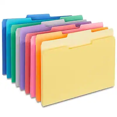 Front. Staples - Staples File Folders, 1/3-Cut Tab, Letter Size, Assorted Colors, 100/Pack (ST508804-CC) - Assorted Colors.