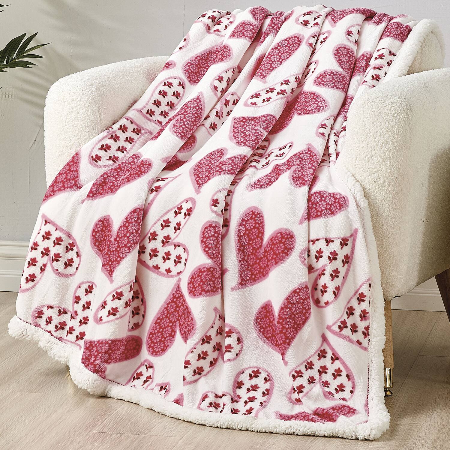 Alt View 2. Noble House - Plazatex Valentine Scarlett Sherpa Plush Decorative Throw Blanket 50" x 60" Pink - Pink.