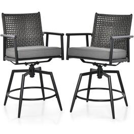Gymax - Patio Swivel Bar Stools Set of 2 Outdoor Counter Height Bar Chairs w/ PE Rattan Back - Black