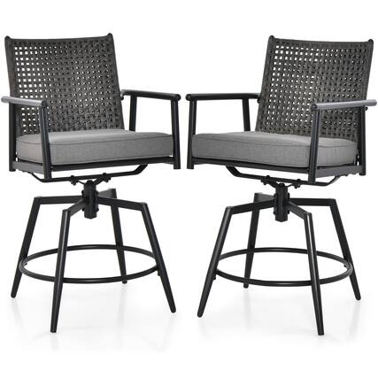 Front. Gymax - Gymax Patio Swivel Bar Stools Set of 2 Outdoor Counter Height Bar Chairs w/ PE Rattan Back - Black.
