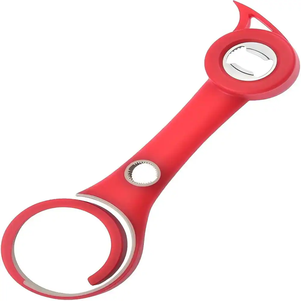 Front. PARKER SLATER - 6-in-1 Multi-Function Can Opener, Labor-Saving, Anti-Slip Handle, Red - Red.