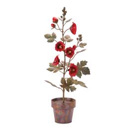 BreeBe - Iron Potted Poppy Floral Sculpture 24.5"H - Multicolor