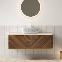 Boyel Living - 48 Bathroom Vanity with Light Marble Pattern Ceramic Vessel Basin Sintered Stone Dark Walnut - Carrara White,Dark Walnut,Stone White