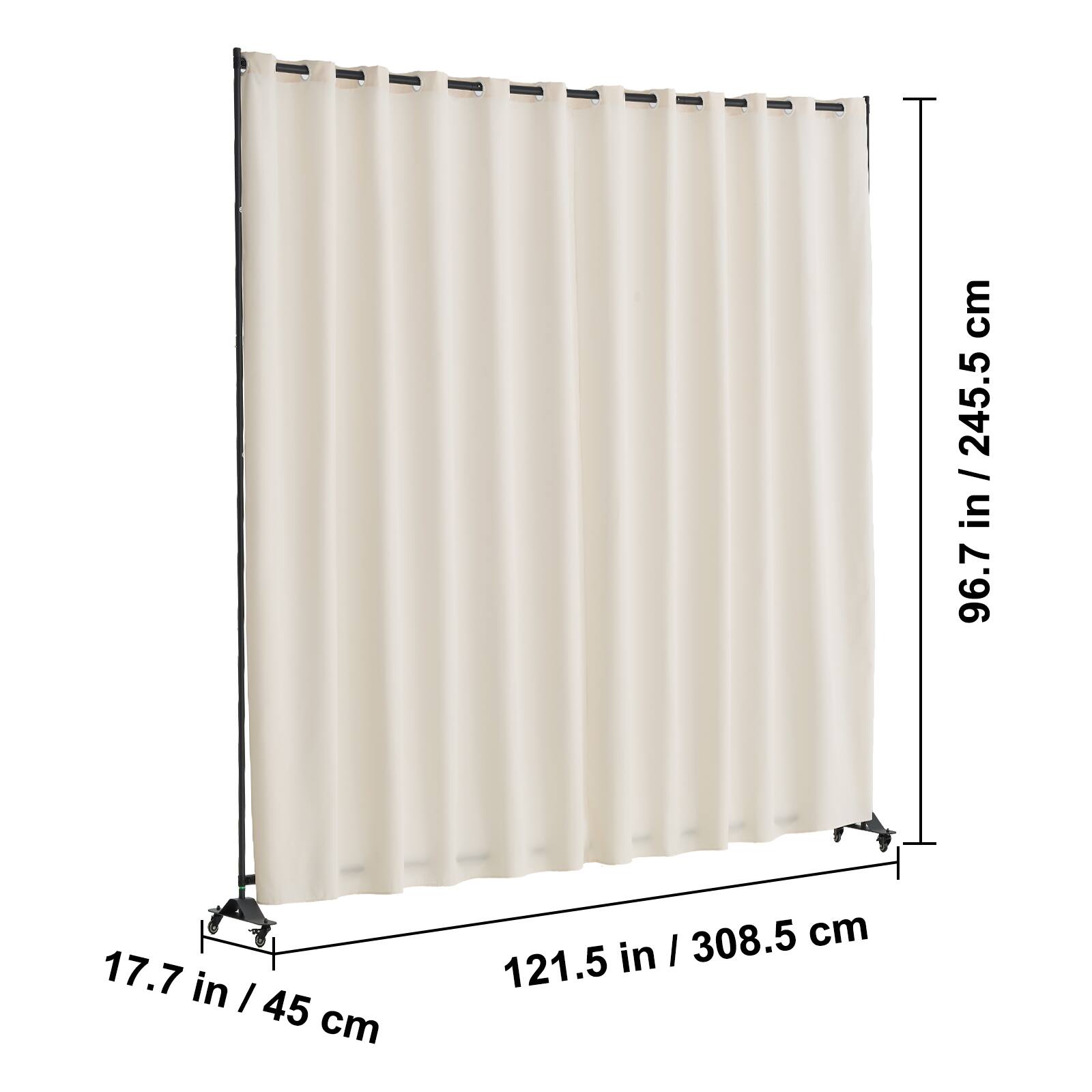 17.7 in / 45 cm
121.5 in / 308.5 cm
96.7 in / 245.5 cm