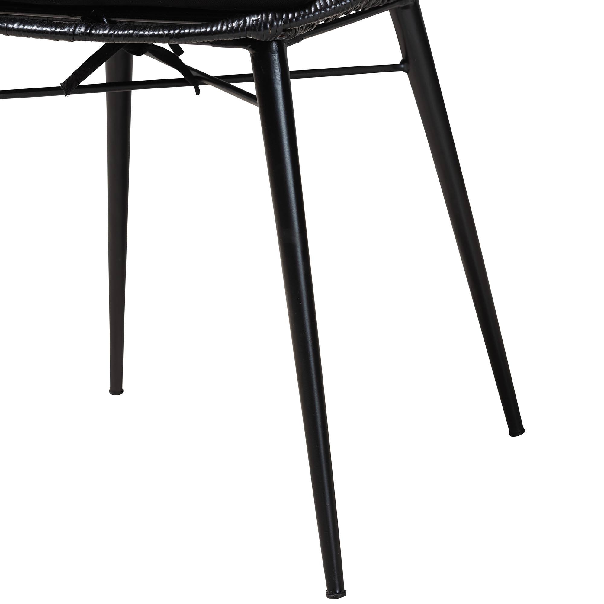 Alt View 1. bali & pari - Brenna Modern Bohemian Finished Rattan and Metal 2-Piece Dining Chair Set - Black.