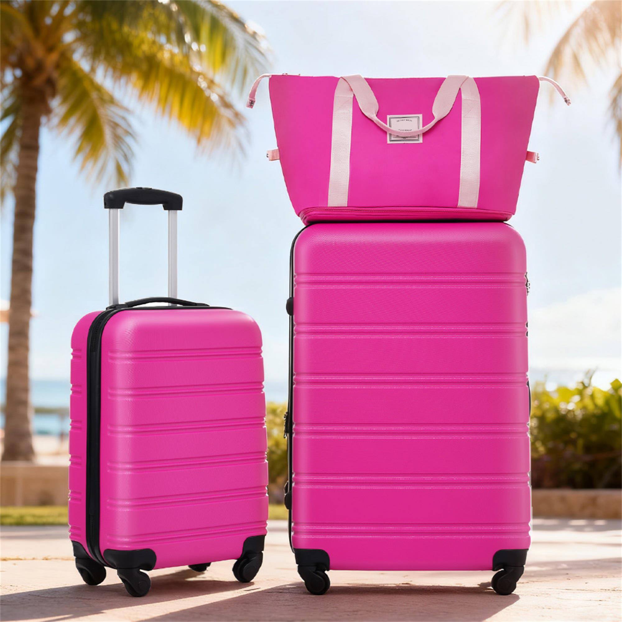 Angle. Boyel Living - Pink Hardshell Luggage Set 2Pcs Spinner Suitcase with TSA Lock ABS Lightweight Material - Black.