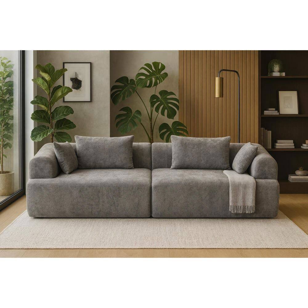 Angle. Kadyn - 96" Full-Foam Modular Sectional Sofa, 2-Piece Boucle Cloud Couch, Compressed Shipping, Gray - Gray.
