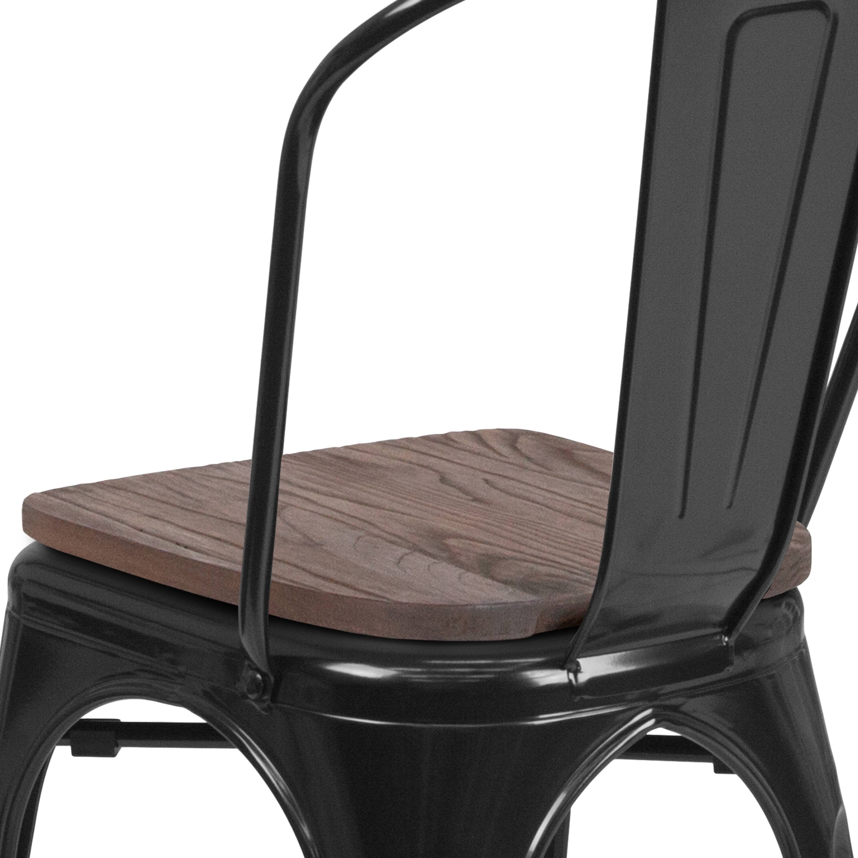 Alt View 9. Emma + Oliver - Colorful Metal Stackable Dining Chair with Wood Seat - Black.