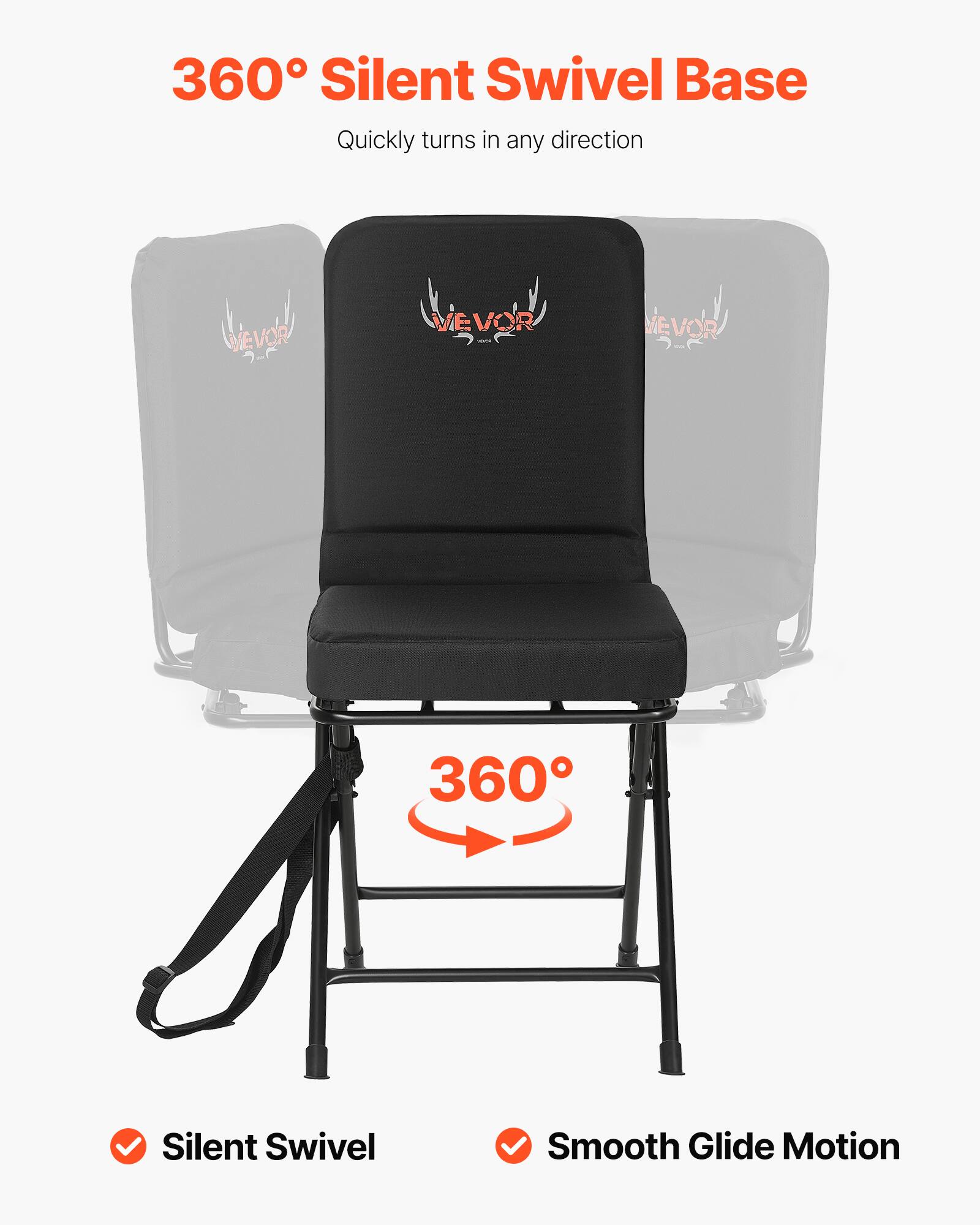360° Silent Swivel Base  
Quickly turns in any direction  

VEVOR  
VEVOR  
VEVOR  

360°  
Silent Swivel  
Smooth Glide Motion