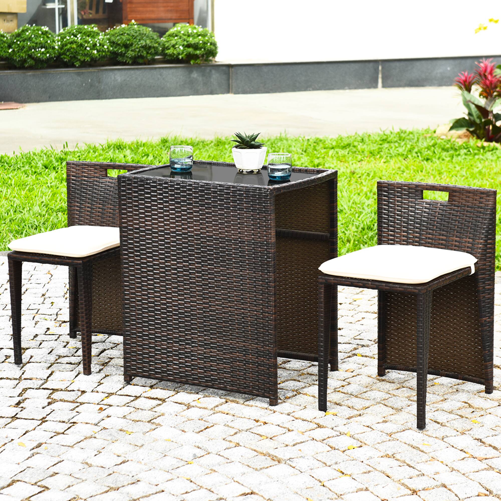 Alt View 4. Gymax - Gymax 3 PCS Cushioned Wicker Patio Furniture Set Seat Sofa Outdoor No Assembly Brown - as pic.