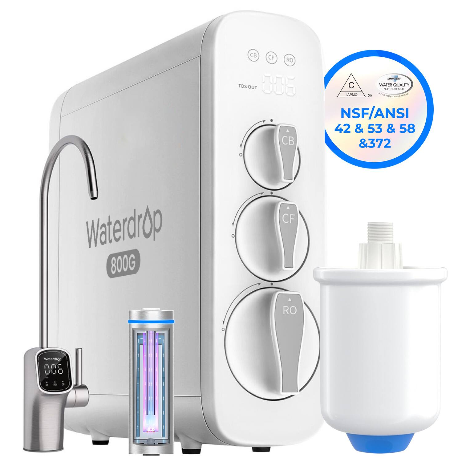 Waterdrop - G3P800 Reverse Osmosis System Extra WD-PMT Water Filter - White