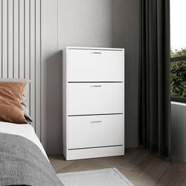 Loheer - Pull Down Shoe Rack, Slim Entryway Shoe Cabinet - White