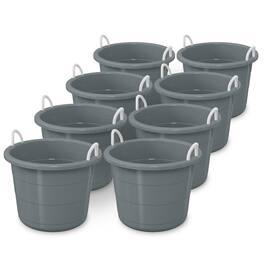 Life Story - 17 Gallon Round Open Storage Bucket with Rope Handles, 8 Pack - Gray