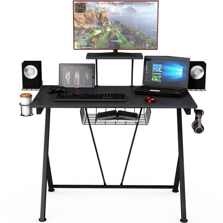 Front. Kadyn - Multifunctional E-Sport Gaming Desk with Headset Hook and Cup Holder, Home Office Desks, Gaming Computer Desks for Study - Black.