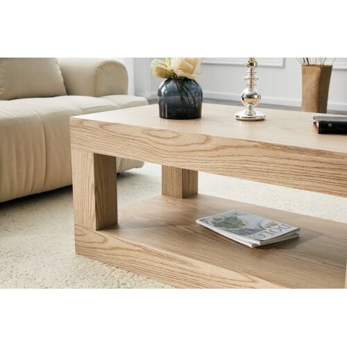 Alt View 2. Loheer - Loheer- Modern 2-Tier Coffee Table Open Storage Shelf Rectangular Center Table for Living Room 3.3x1.8x1.5 ft - Wood.