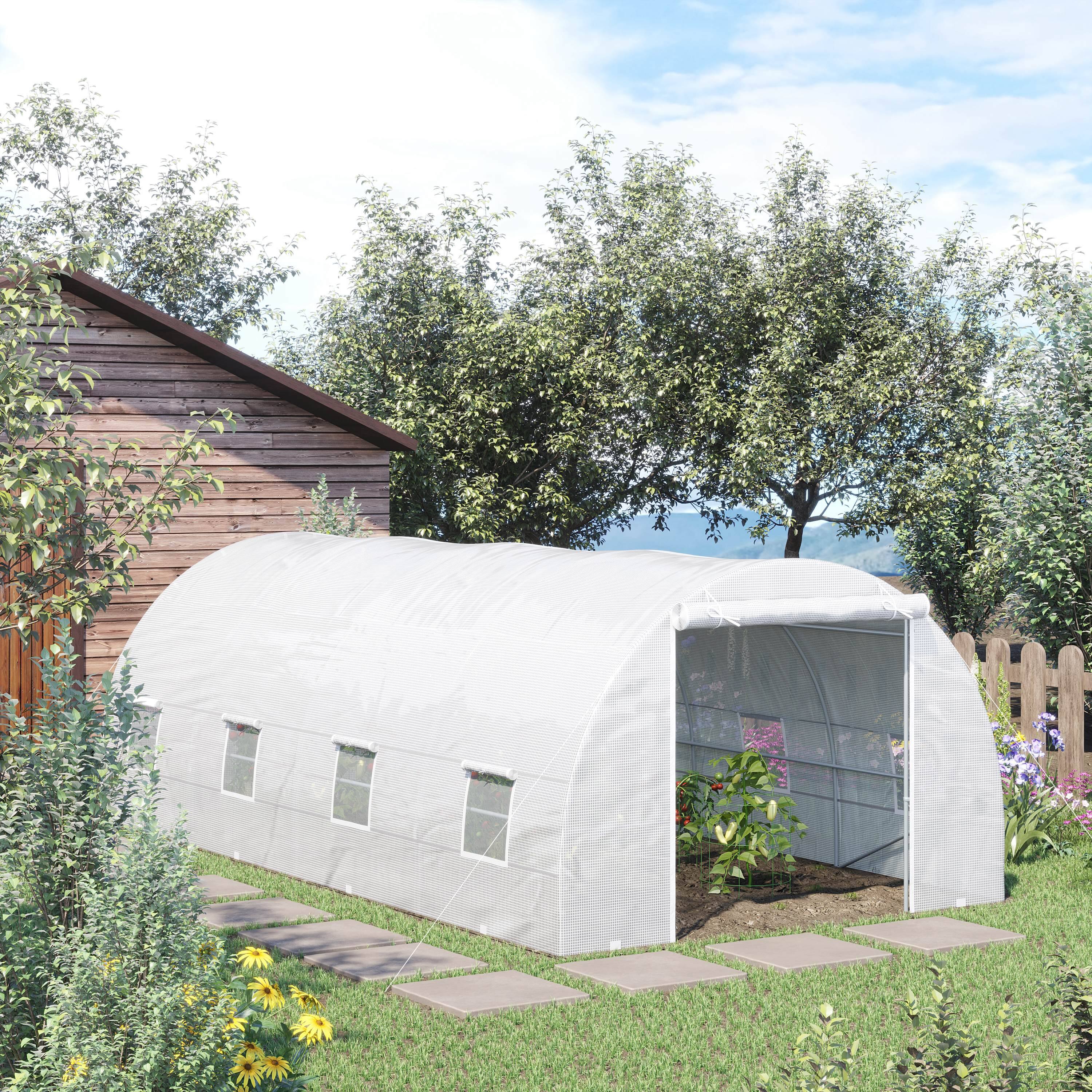 Alt View 1. Outsunny - x 10' x 7' Walk-In Tunnel Greenhouse with Zippered Door & 8 Mesh Windows, Large Garden Green House Kit - White.