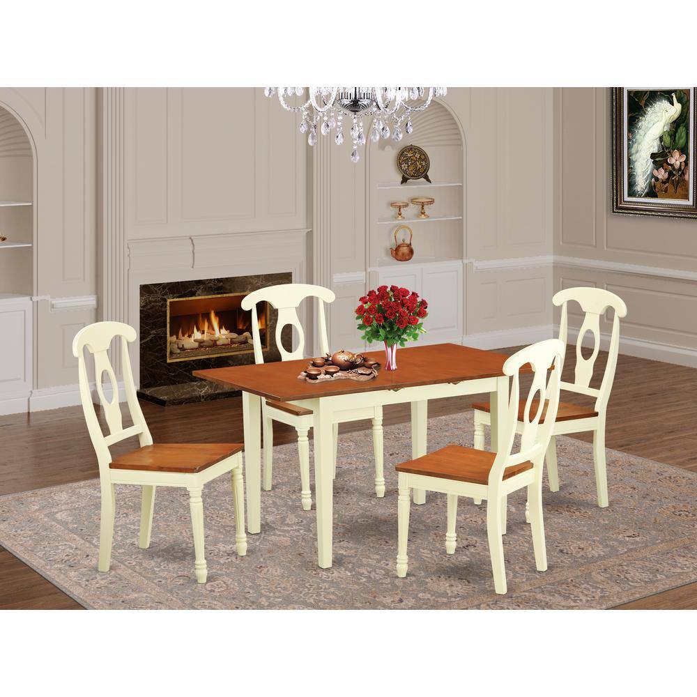 Back. East West Furniture - 5 Pc Table and chair set for 4-Table and 4 Dining Chairs - Buttermilk & Cherry.