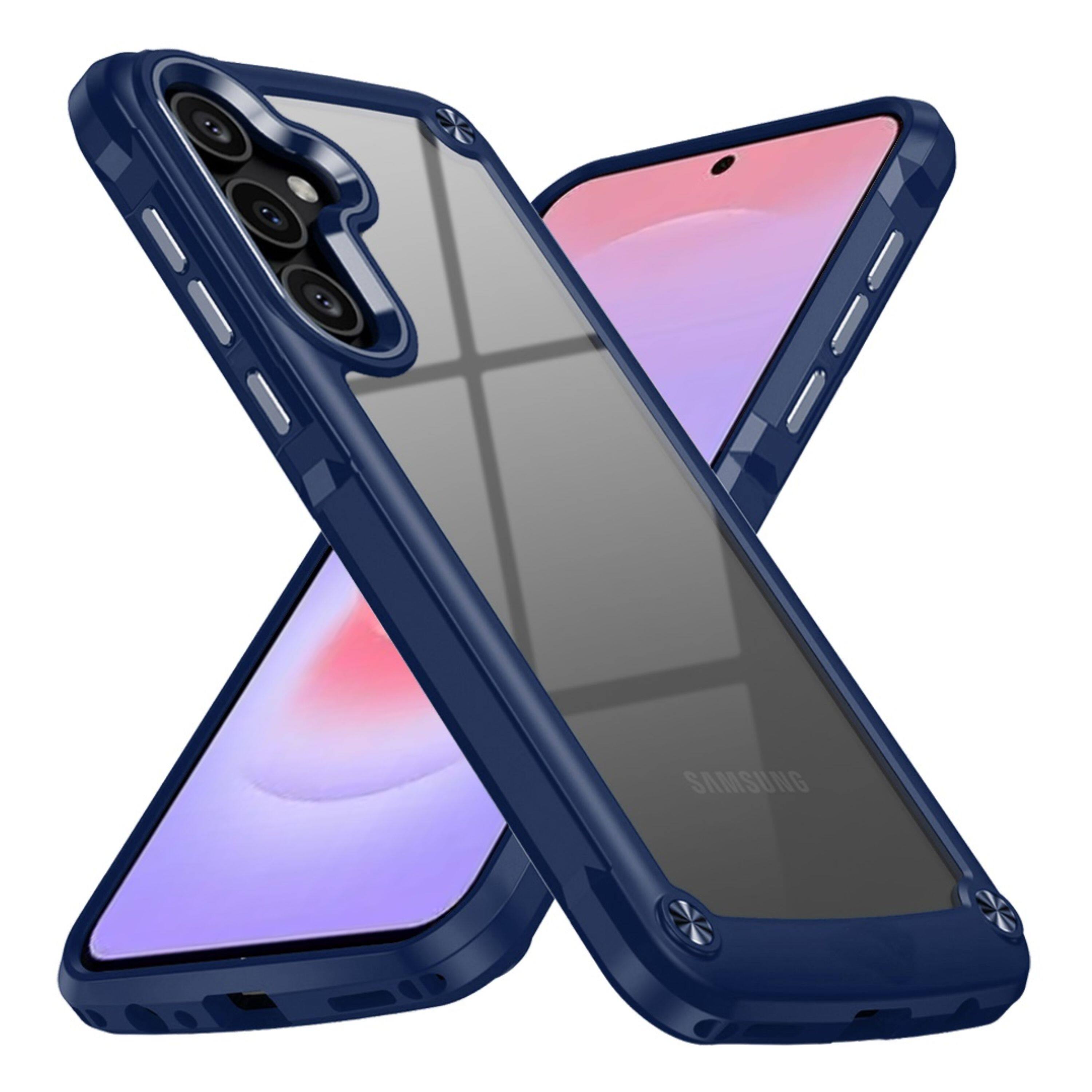 Angle. Kitcheniva - Raised Camera Lip Metal Buttons Phone Case With Tempered Glass For Samsung Galaxy A37 5G Blue - Blue.