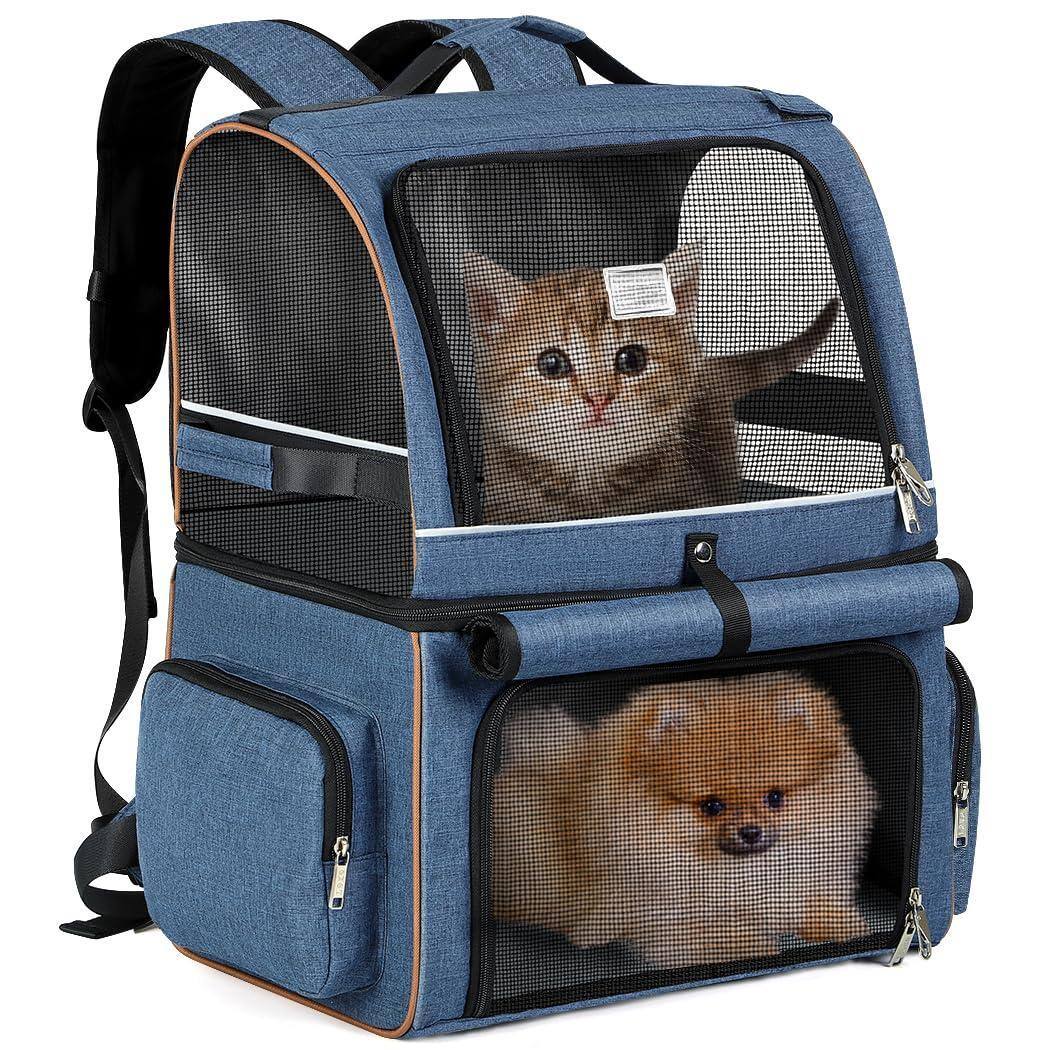 Live At Space - Cat Backpack Carrier For 2 Cats Double-compartment Pet Two Small Or One Medium Dogs Dog Fits Up To 24 Lbs Bakcpack Navy