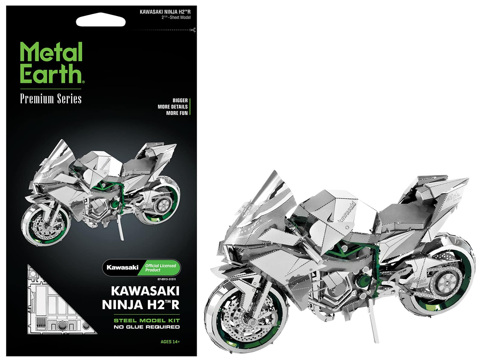 Model Kit Kawasaki Ninja H2R Motorcycle (Expert Difficulty) Steel Model by Metal Earth - Silver