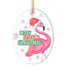 OrnamentallyYou - Merry Flocking Christmas Pink Flamingo Christmas Tree Decoration Ornament - Multi-colored