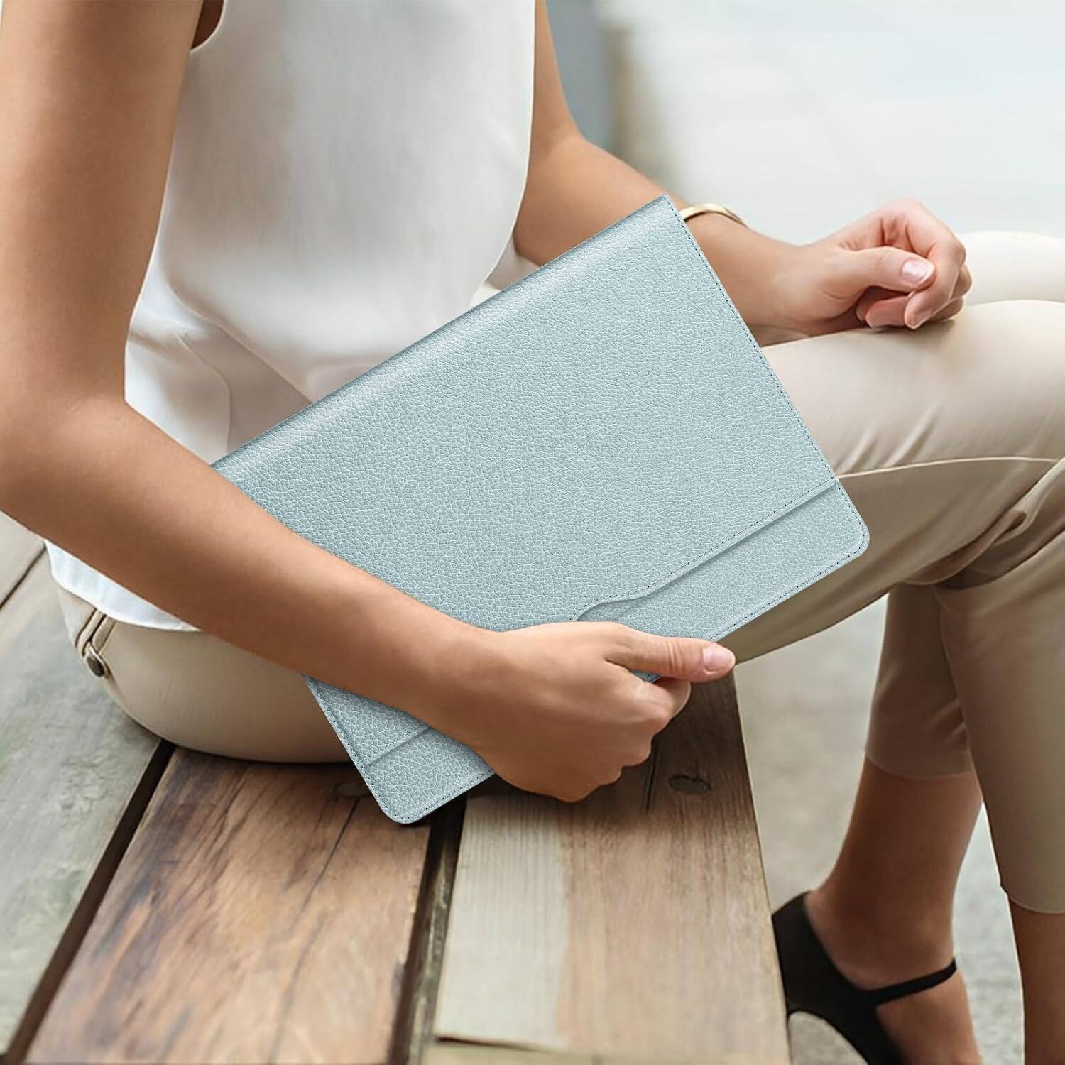 Alt View 4. Fintie - Sleeve Case for 12.4 inch Microsoft Surface Laptop Go 3/2/1 (Model: 2013/1943) Protective Folio Book Cover Large Pocket - Ice Blue.