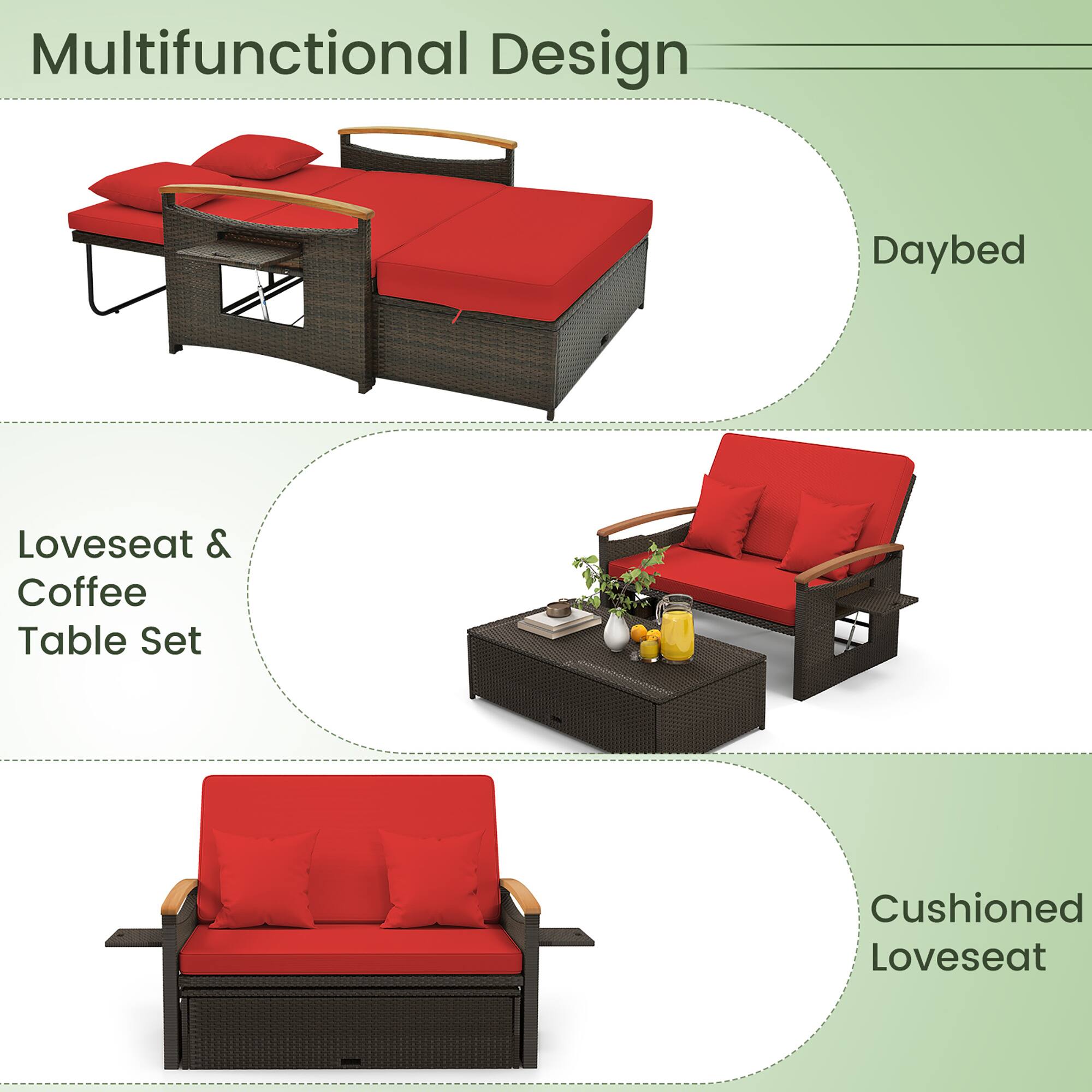 Multifunctional Design
Daybed
Loveseat & Coffee Table Set
Cushioned Loveseat