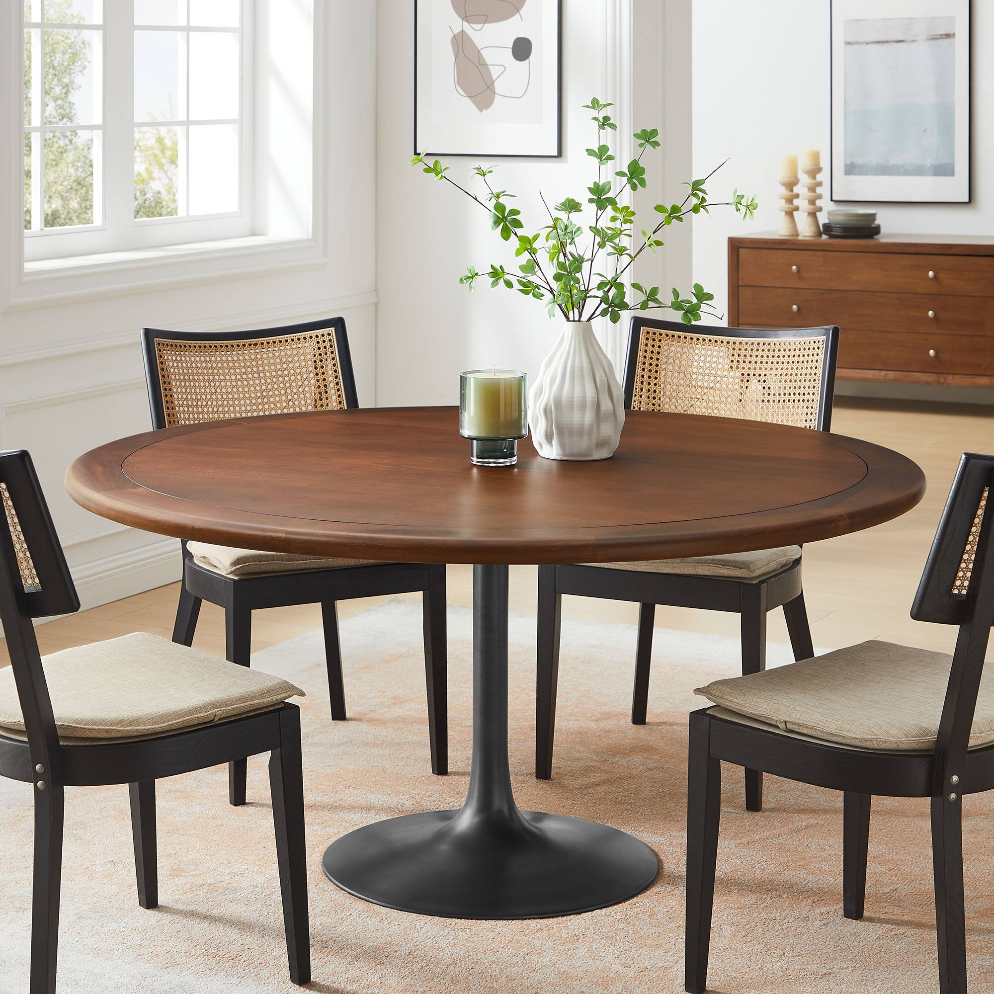 Alt View 6. Modway - Lippa 60" Round Pedestal Solid Wood Dining Table by Modway - Black Walnut.