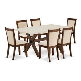 East West Furniture - 7-Piece Kitchen Table Set Consists of a Dining Room Table and 6 Light Beige Linen Fabric Dining - Multi-Color