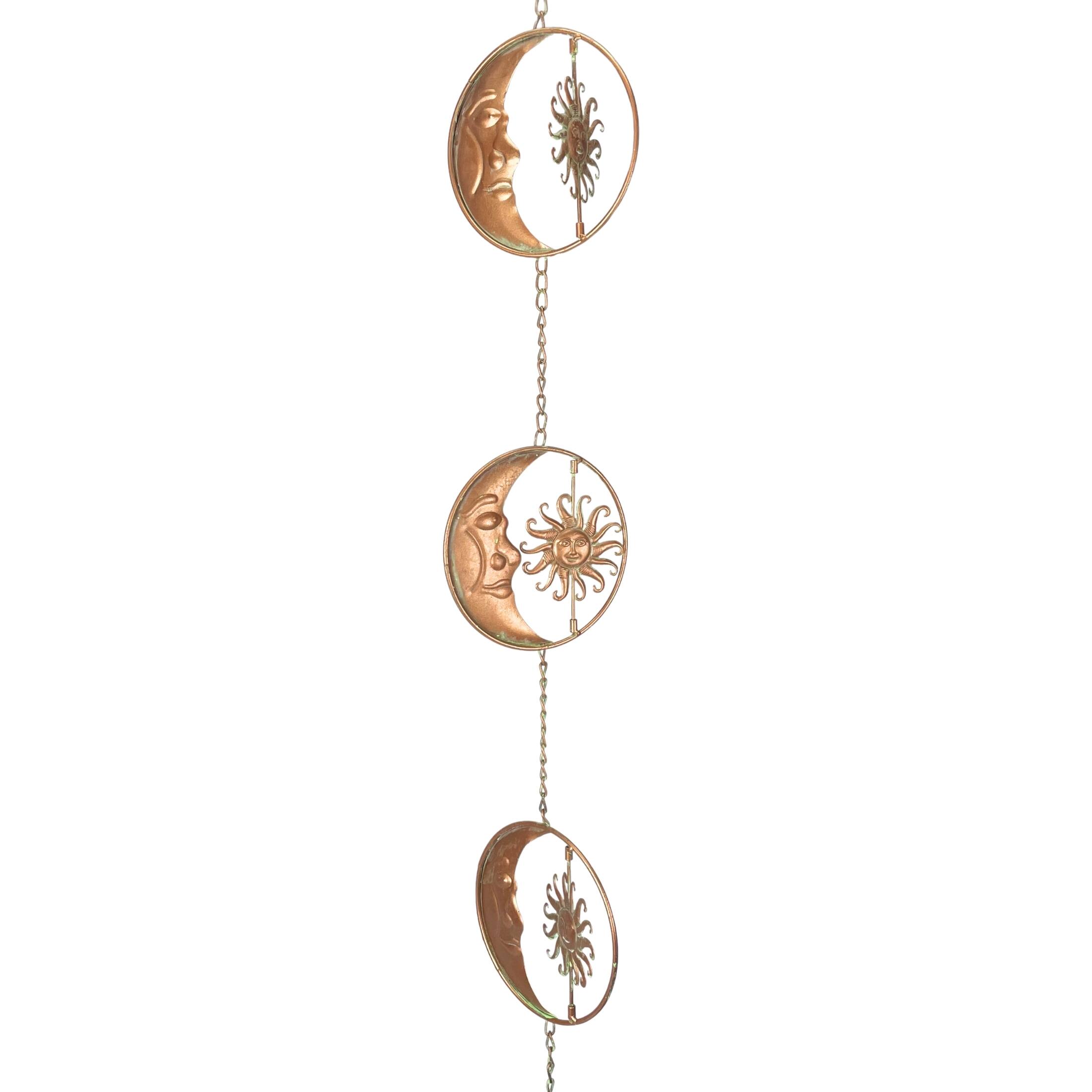 Alt View 1. Things2Die4 - 80-Inch Metal Rain Chain - 6 Celestial Crescent Moon & Suns, Bronze Finish - Copper.