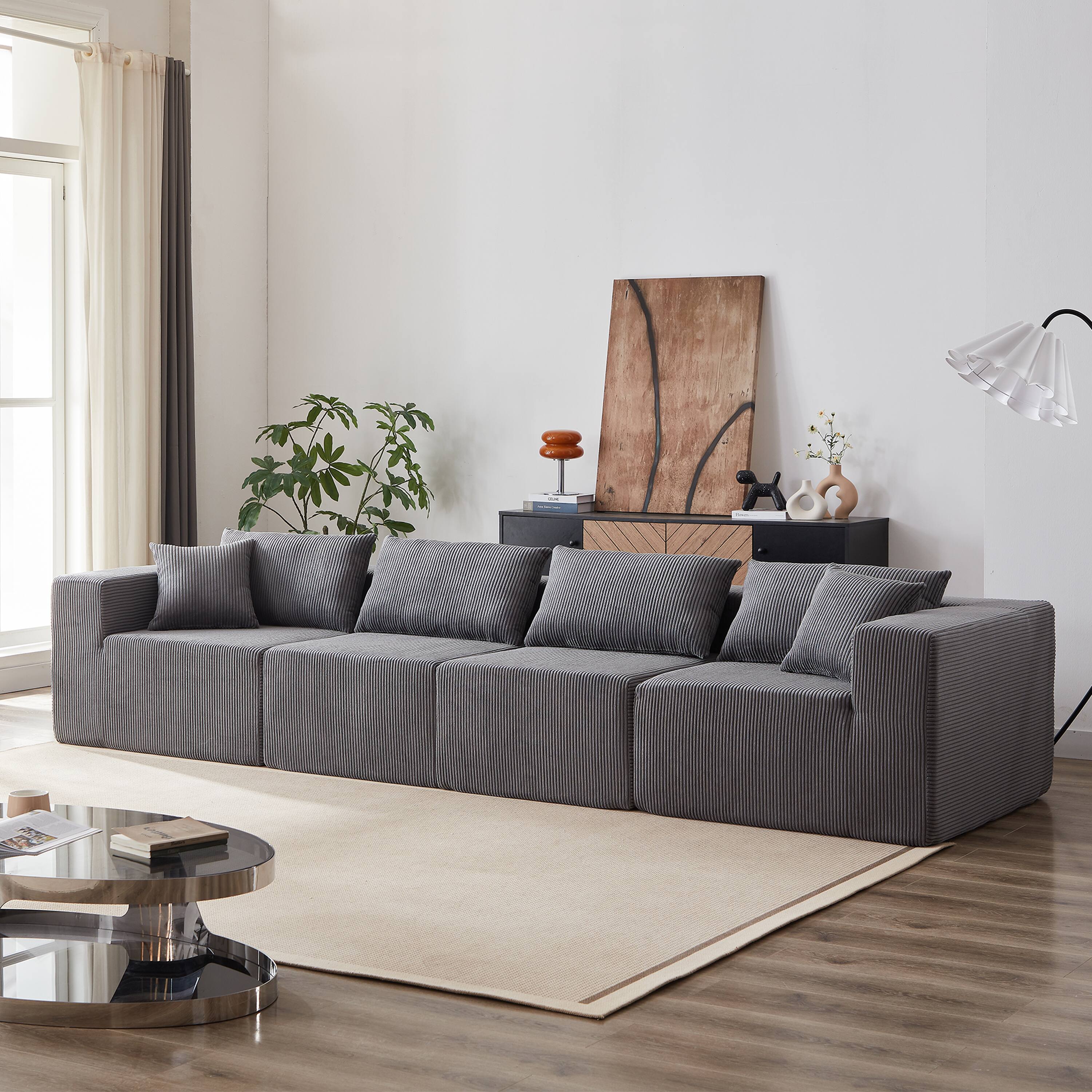 Alt View 4. TinyHomie - 104 Inch Corduroy Modular L shaped 4 Piece Sectional Sofa Compressed Foam - gray.