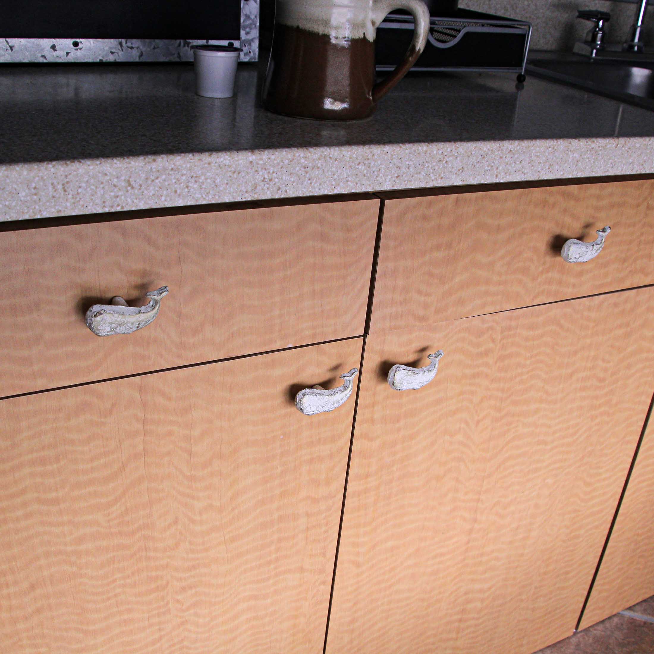 Alt View 3. Zeckos - White Cast Iron Whale Drawer Pull Decorative Nautical Cabinet Knobs Set of 6 - White.