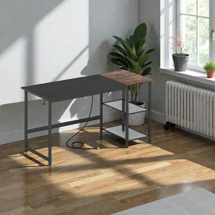 Front. Hivvago - Home Office Industrial Desk 59" with Two-Level Storage Shelves - Black.