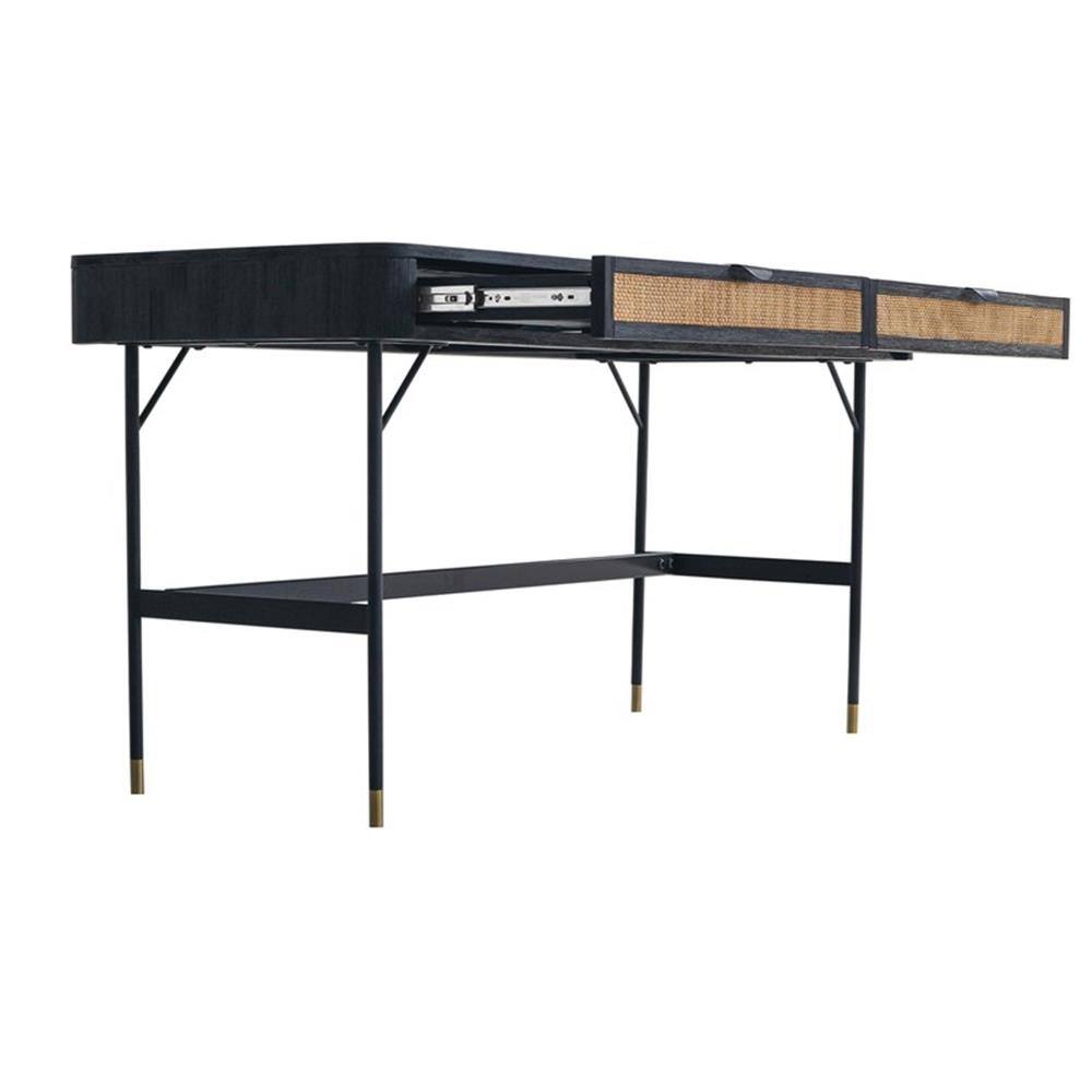 Alt View 2. Armen Living - Saratoga 2 Drawer Desk in Black Acacia with Rattan - Black.