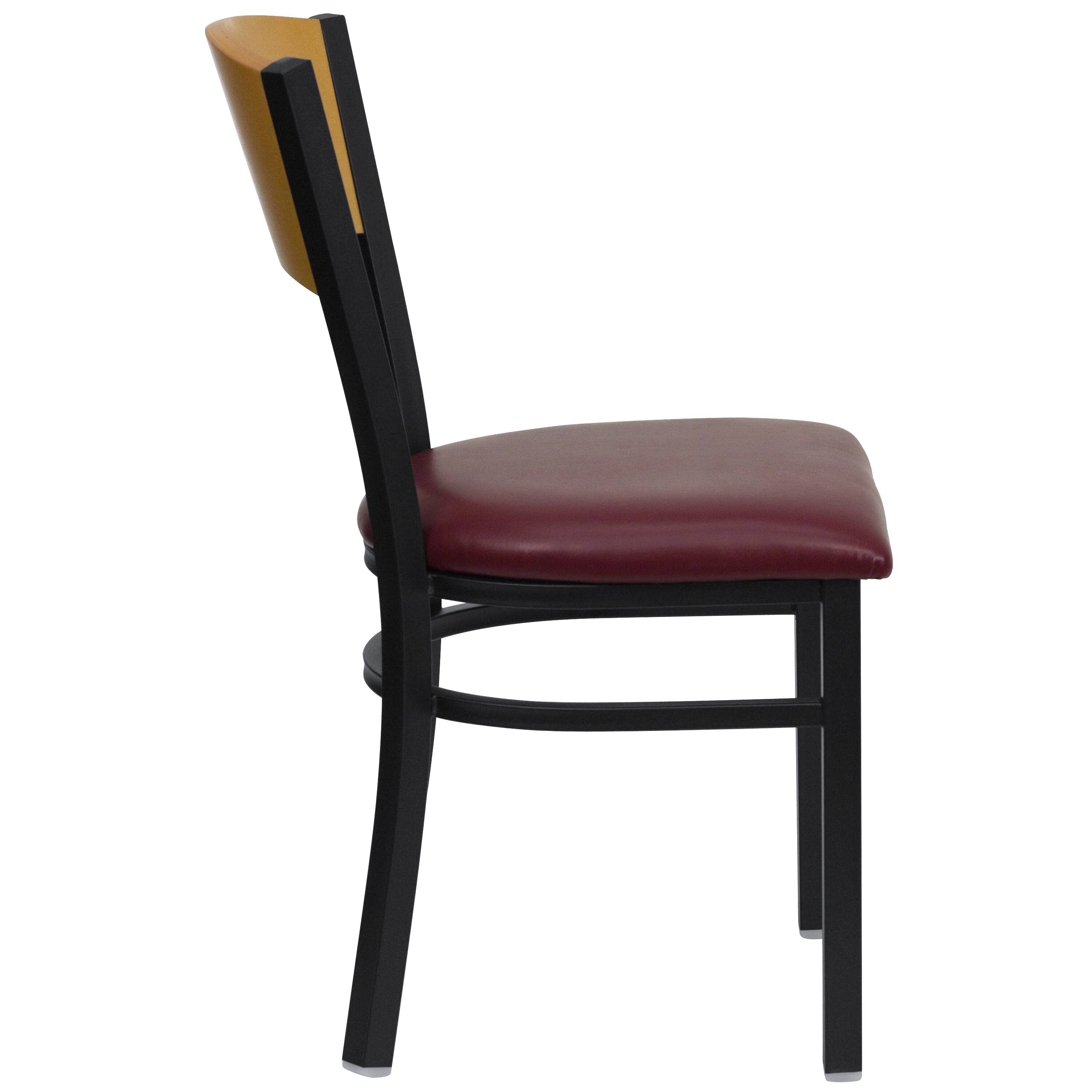 Alt View 4. Emma + Oliver - Wood Circle Back Metal Restaurant Dining Chair - Natural Wood Back/Burgundy Vinyl Seat/Black Metal.