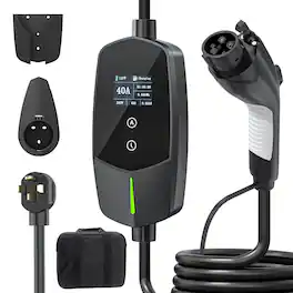 GlowWise - 40A/240V 9.6KW Level 2 EV Charger, 25ft Cable NEMA 14-50P, Adjustable Current & Delay, for J1772 BEV/PHEV - Blank