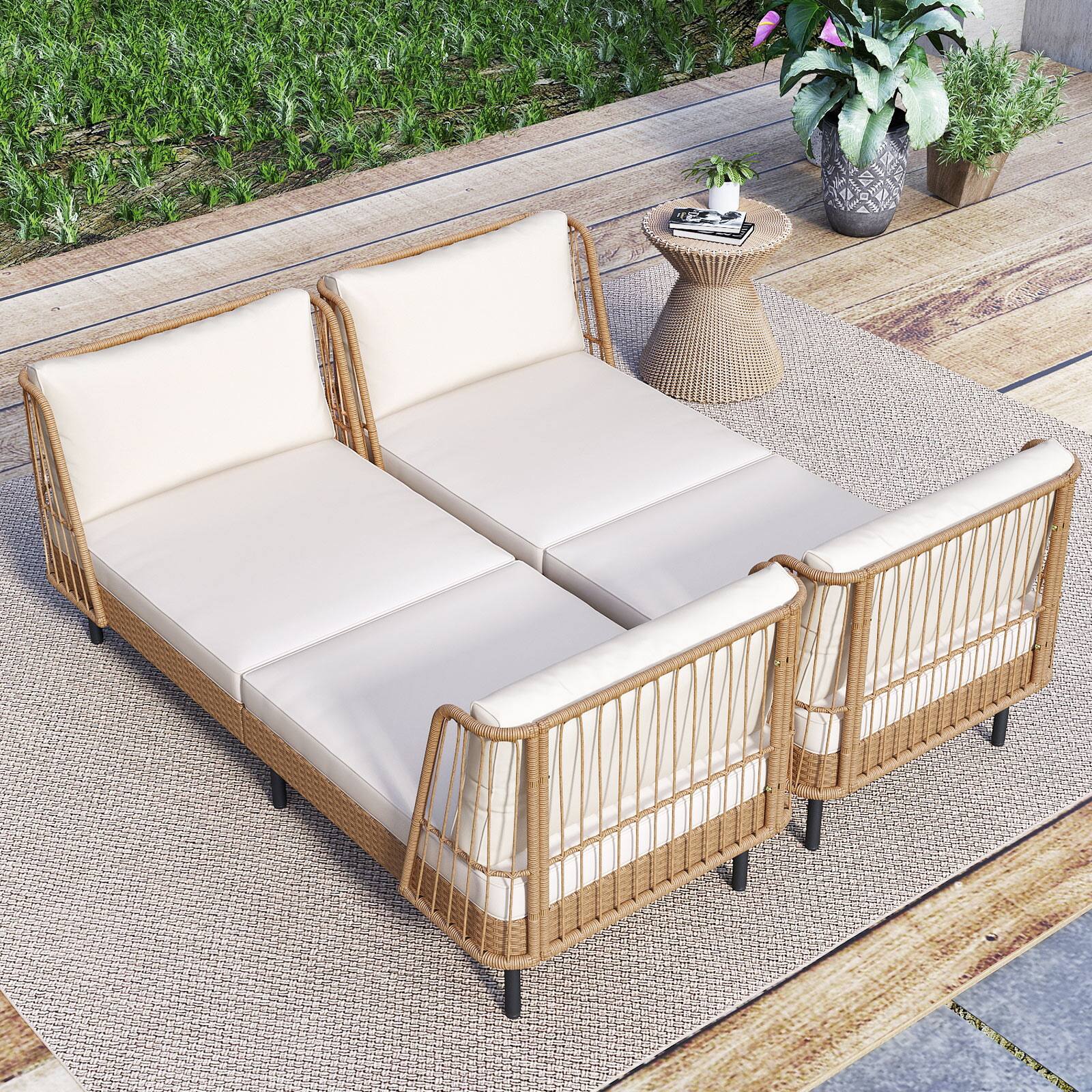 Alt View 9. Gymax - Gymax Patio Wicker Daybed w/Seat Back Cushions Robust Metal Legs For Backyard Porch - White.