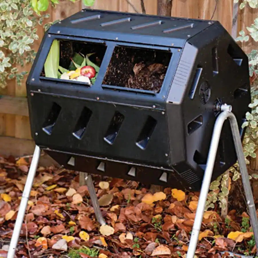 FCMP Outdoor 37 Gallon Dual Chamber Tumbling Composter Bin with Wheels ...