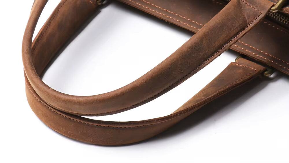 Left. Steel Horse Leather - The Viggo Briefcase | Genuine Leather Messenger Bag - Brown.